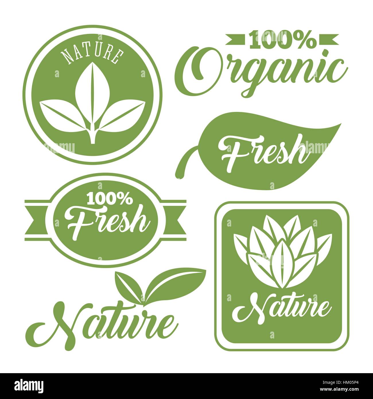 organic, vegan and natural emblems over white background. colorful ...
