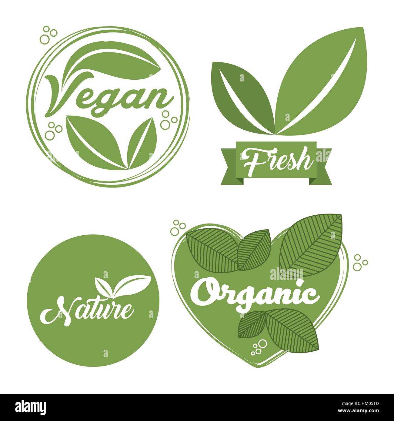 organic, vegan and natural emblems over white background. colorful ...