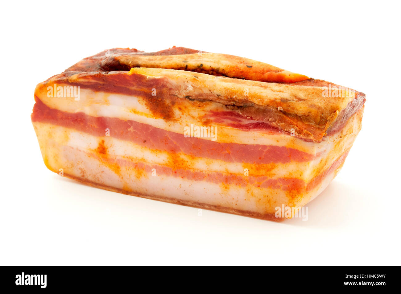 Calabrian pancetta on a white background Stock Photo