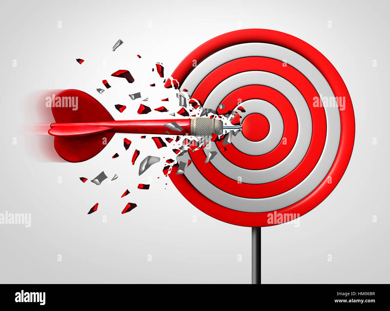 Innovative goal strategy as a business success concept with a dart hitting the target sideways as a metaphor foran alternate route to achievement as a Stock Photo