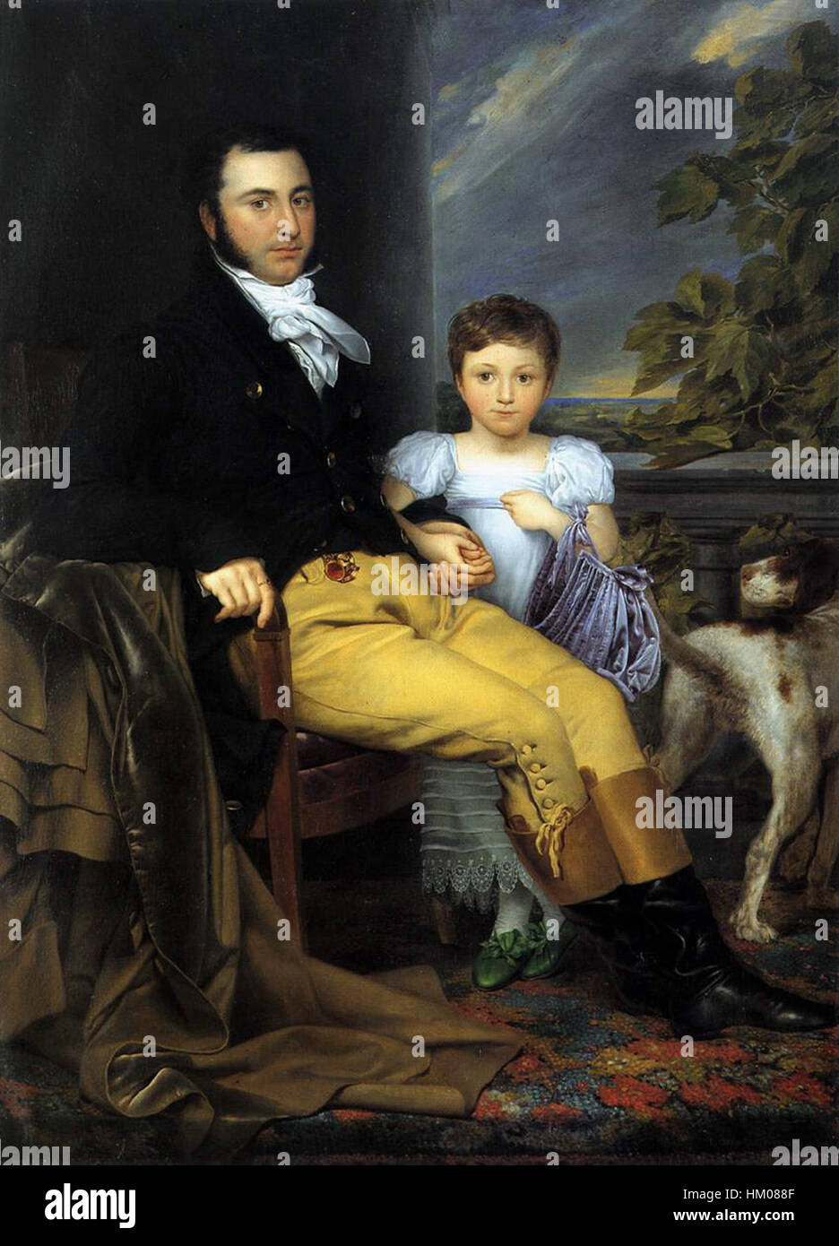 Joseph-Denis Odevaere - Portrait of a Prominent Gentleman with his Daughter and Hunting Dog - WGA16628 Stock Photo
