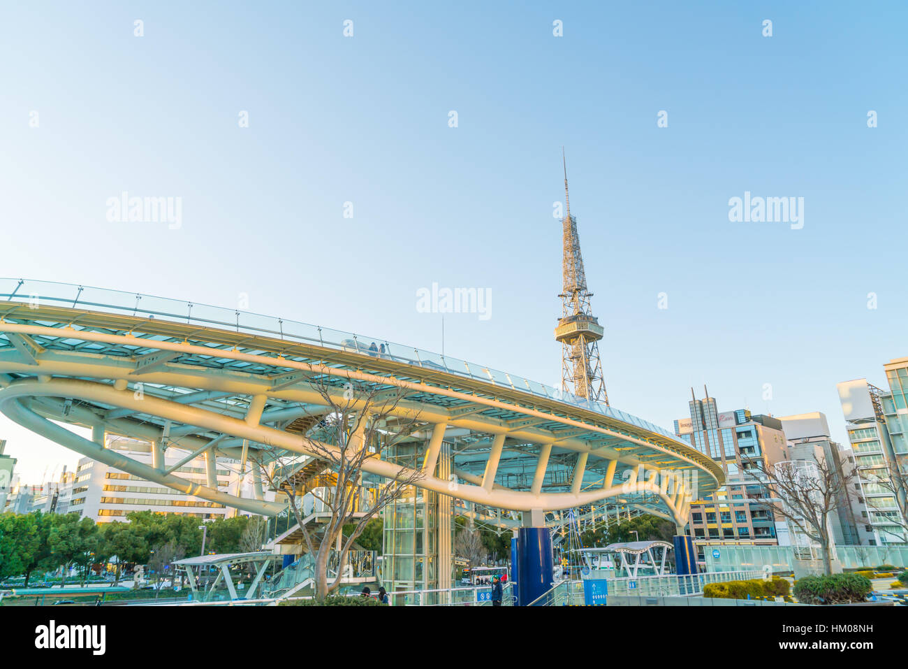 NAGOYA, JAPAN - FEB 07: Oasis 21 in Nagoya, Japan on FEB 07, 2016. A shopping complex nearby Nagoya Tower, its large oval glass roof structure floats  Stock Photo