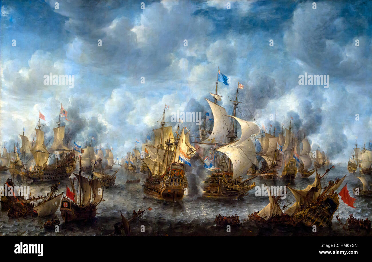 The Battle of Terheide, by Jan Abrahamsz Beerstraten, 1653-1666, oil on canvas, Rijksmuseum, Amsterdam, Netherlands, Europe, Stock Photo