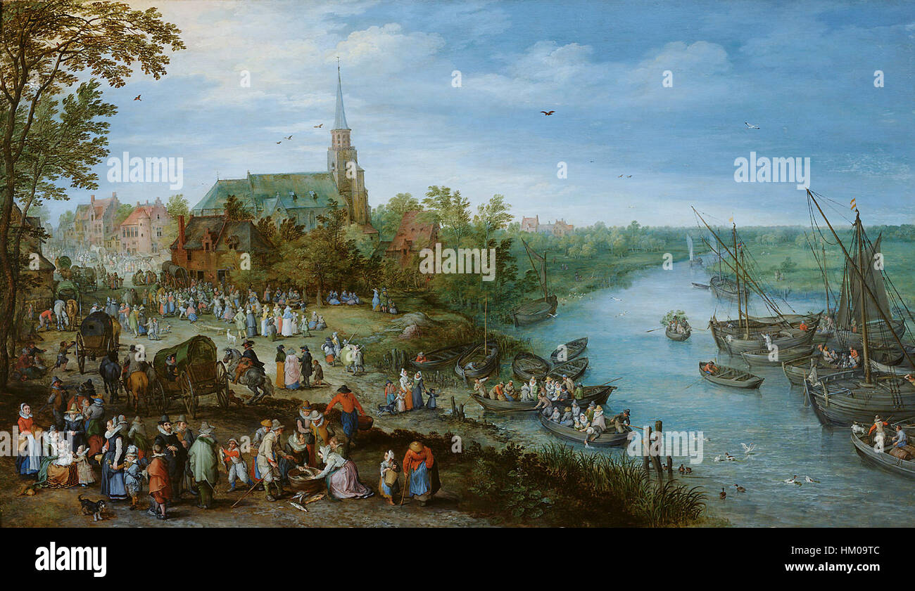 Jan Bruegel (I) - Village Kermis in Schelle with Self Portrait Stock Photo