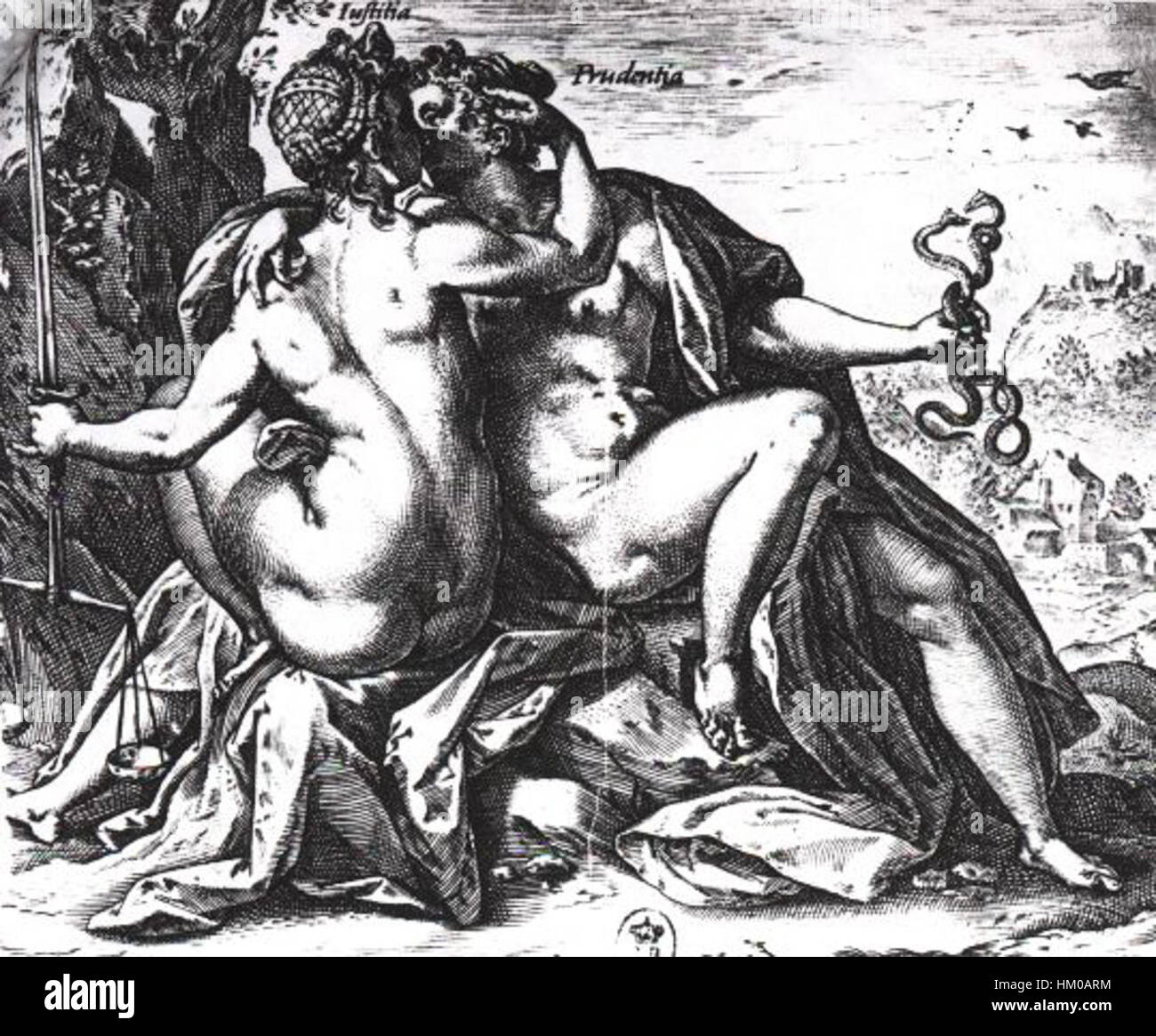Goltzius Hendrik (1581-1617) - La Giustizia e la Prudenza si baciano Stock Photo