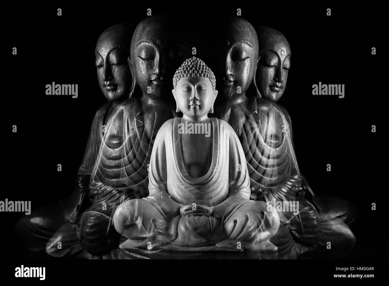 Buddha sculpture 佛/像/佛像 and Ksitigarbha sculpture 地藏王/菩薩/地藏王菩薩/地藏菩薩/像 Stock Photo