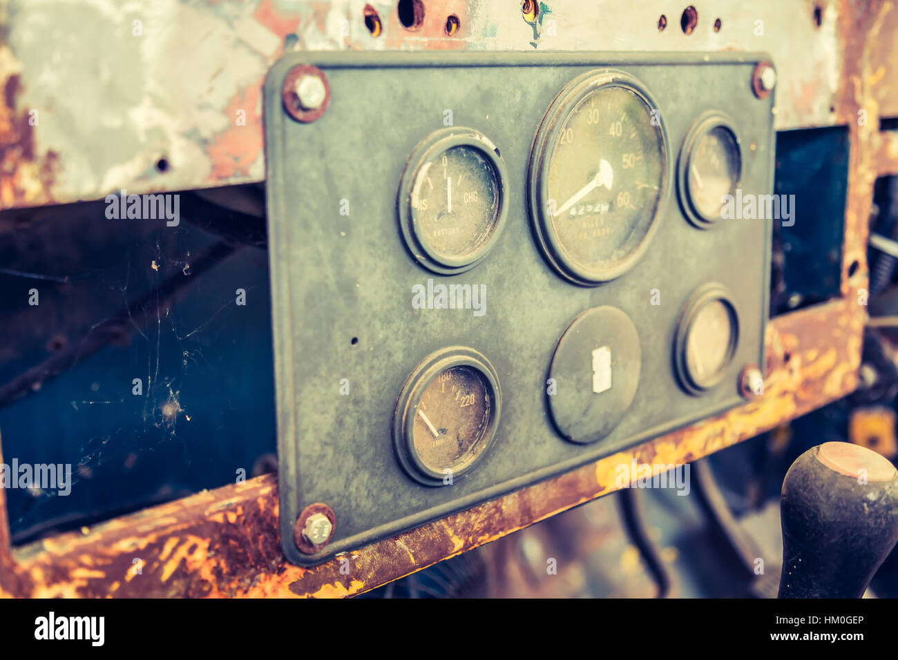 Vintage car gauge meter ( Filtered image processed vintage effect Stock