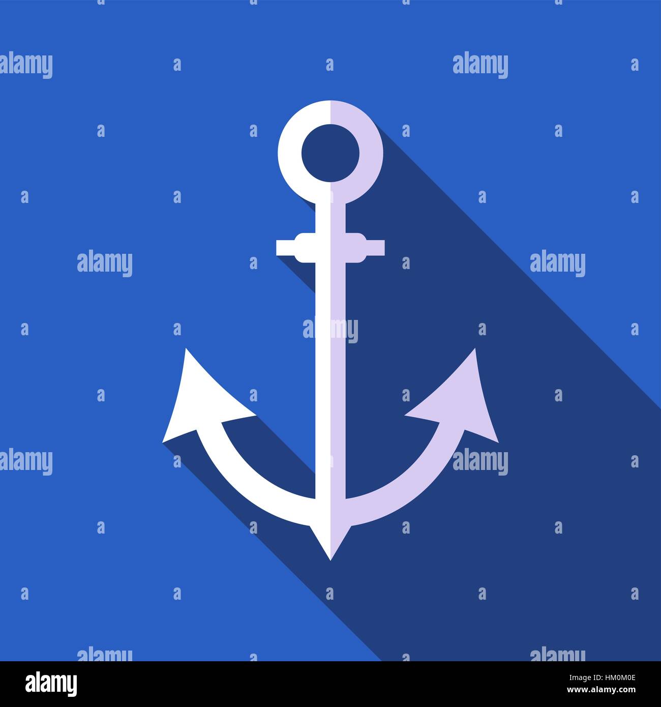 White vector anchor on blue background flat design Stock Vector