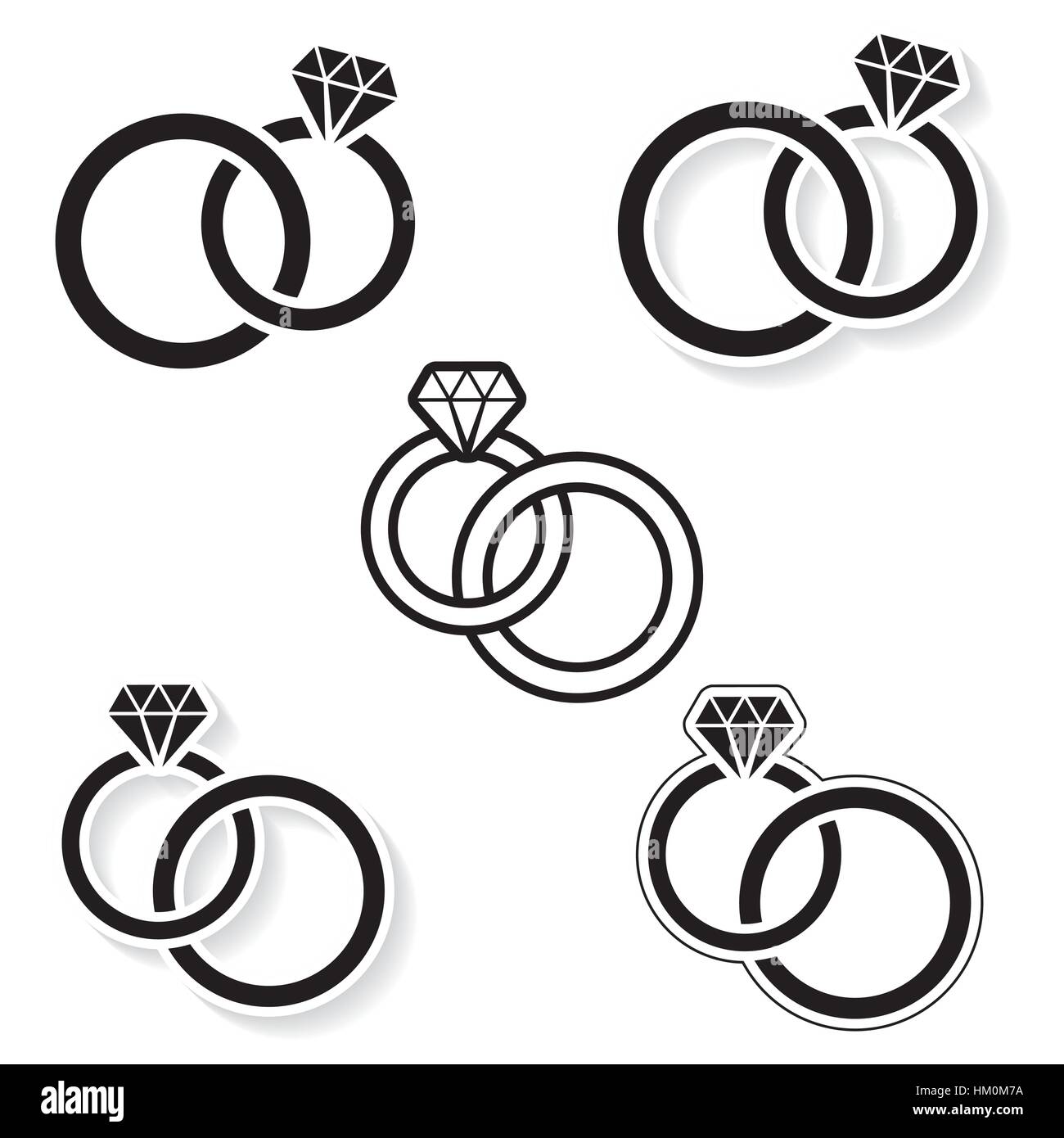 Vector black wedding rings icon on white background Stock Vector