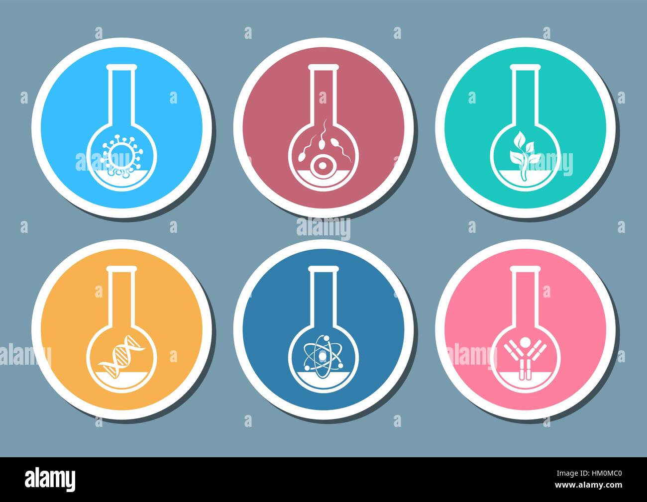 Colorful molecular biology science icons in test tubes Stock Vector