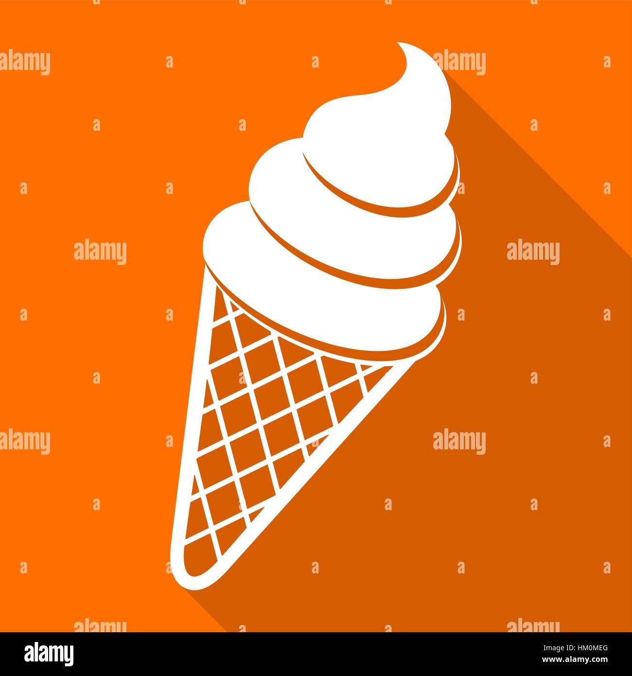White ice cream on orange background flat design Stock Vector