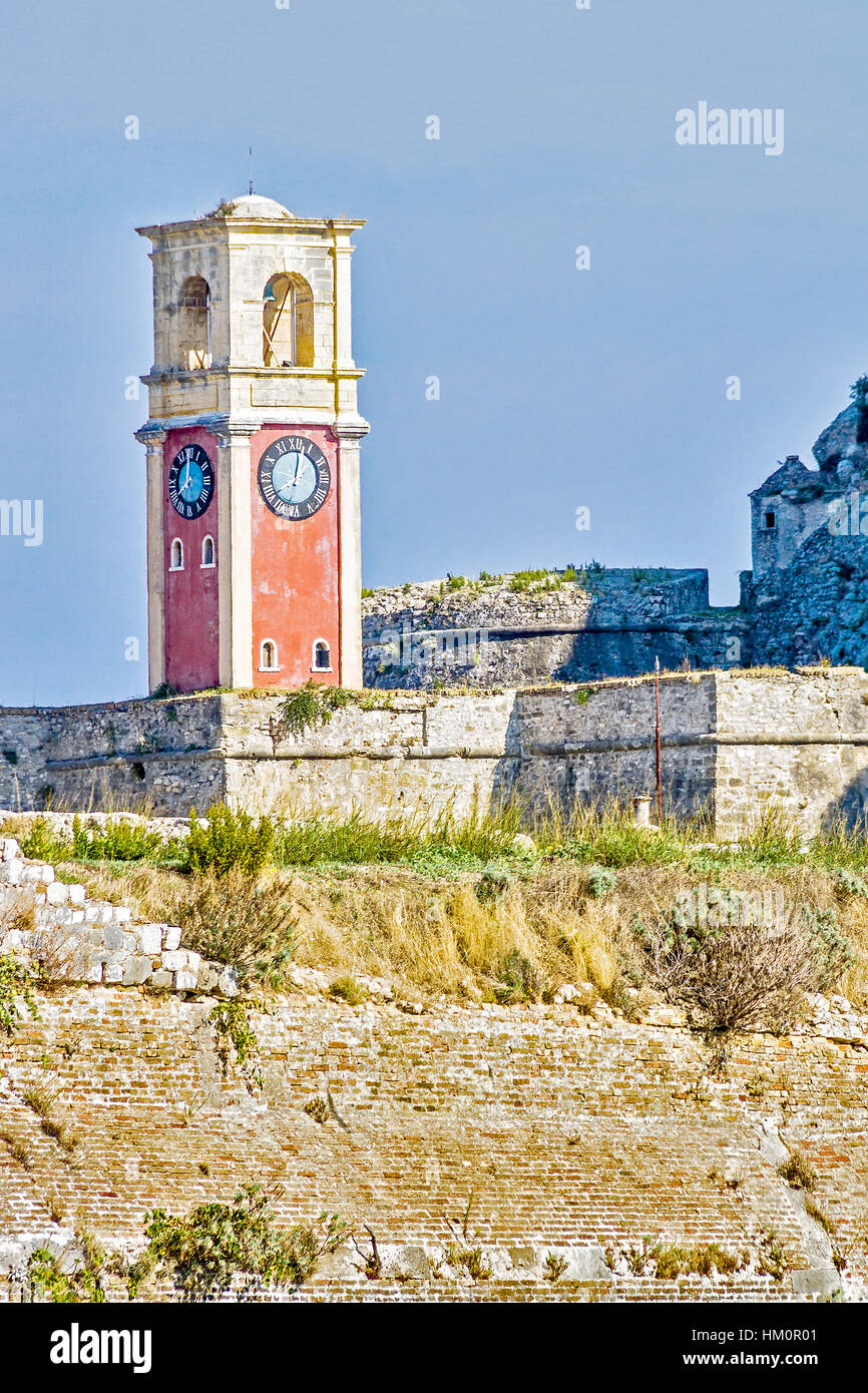 Clock Tower At The Old Fortress Corfu Greece Stock Photo