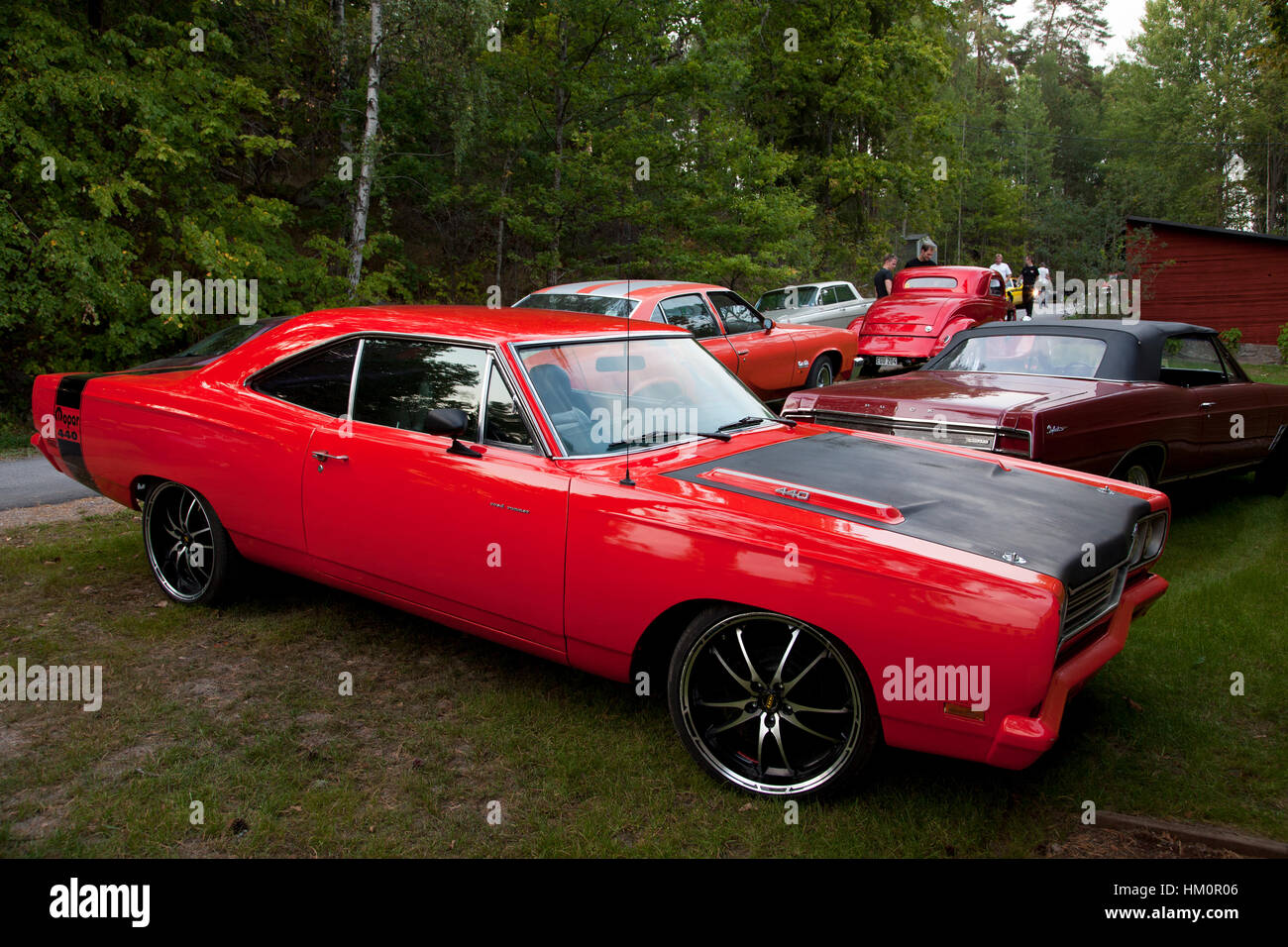 Car meet with American muscle cars in Sweden Stock Photo