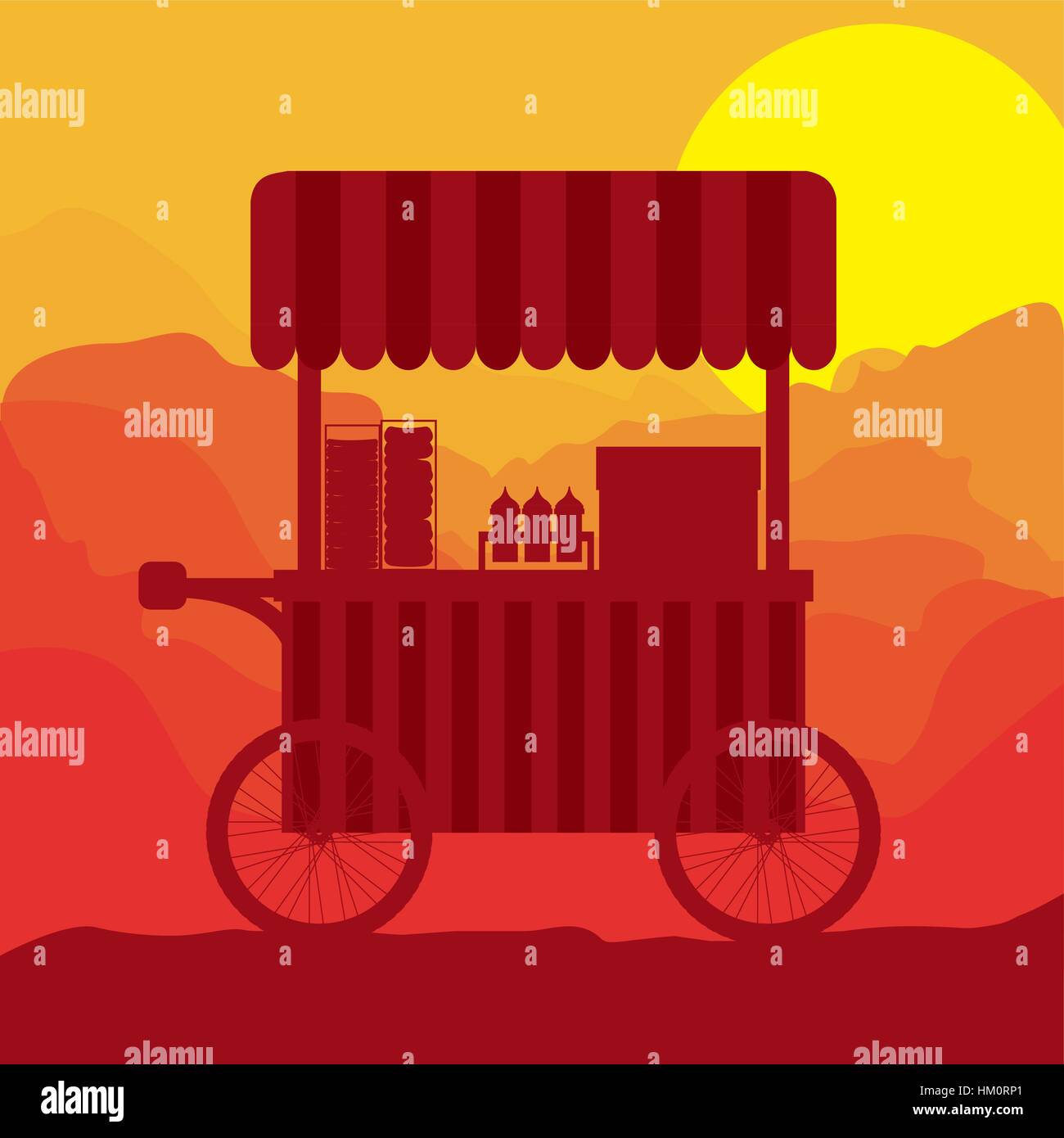 sunset background hot dogs food truck vector illustration Stock Vector