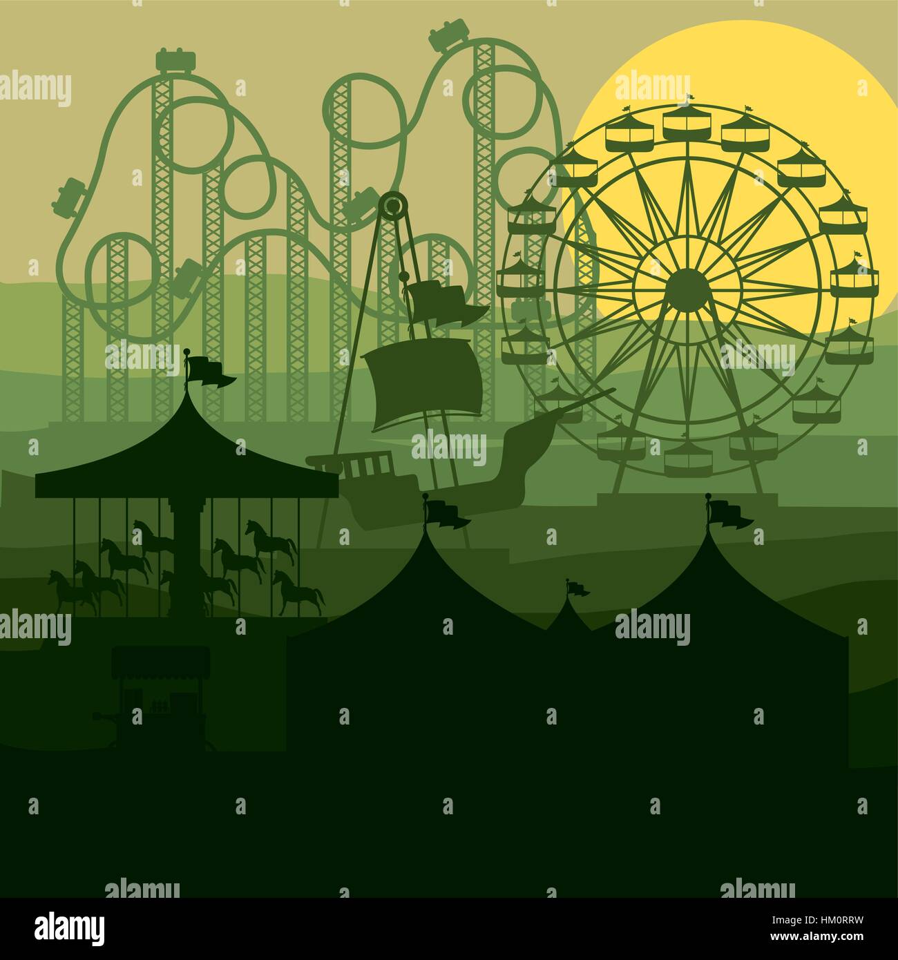 sunset background amusement park . Vector illustration Stock Vector ...