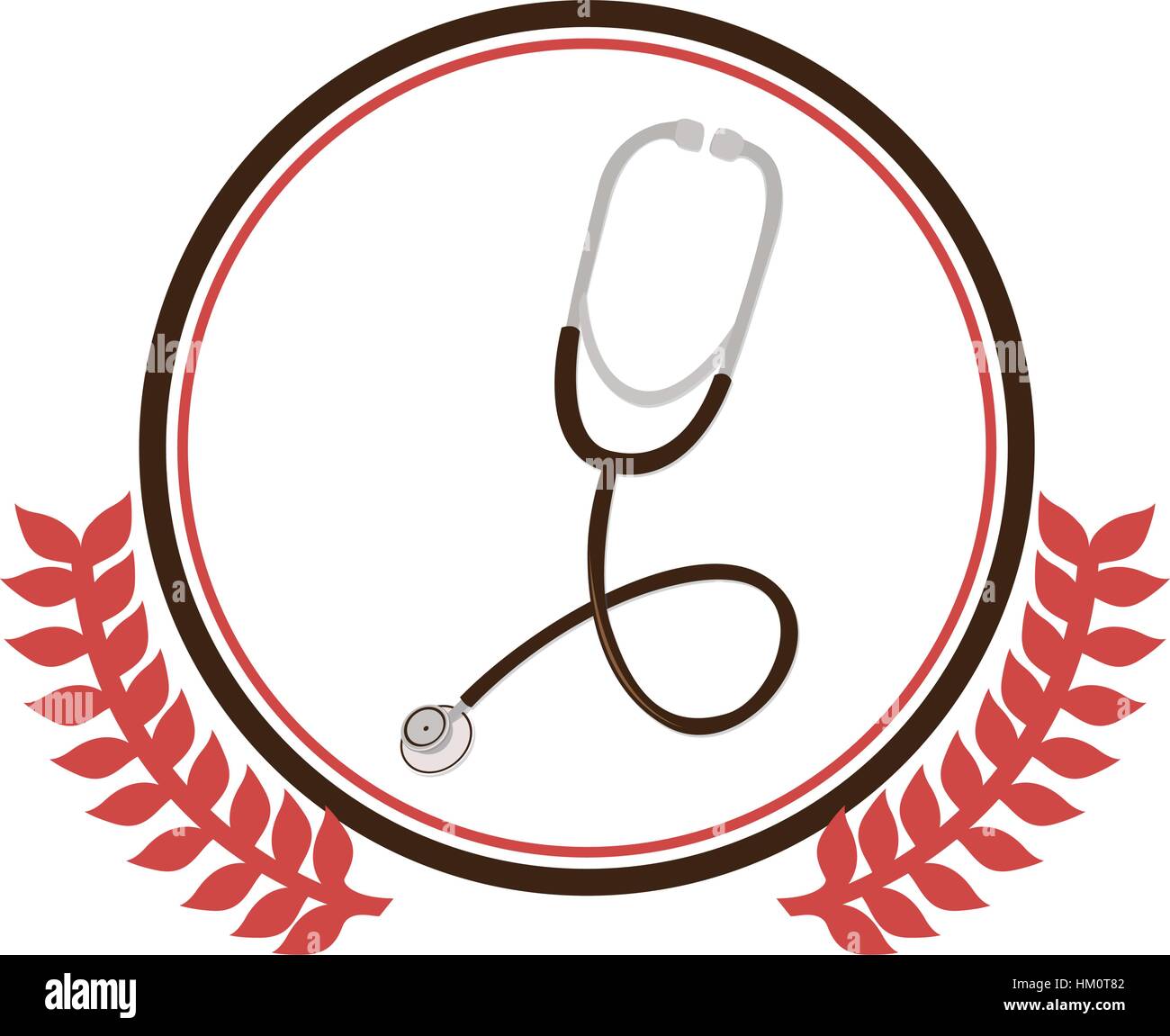 circular border with ornament leaves with stethoscope medical with auriculars vector illustration Stock Vector