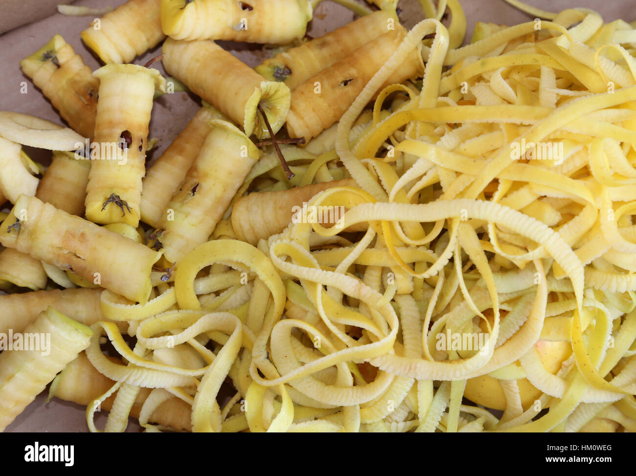Pile of apple peels and the cores for home composting with green waste