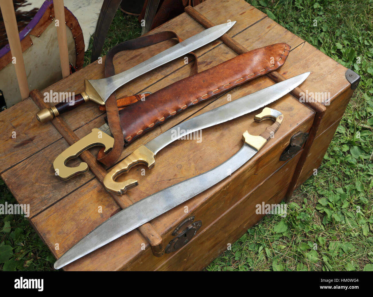 Ancient sharp weapons knives swords medieval or Roman Stock Photo