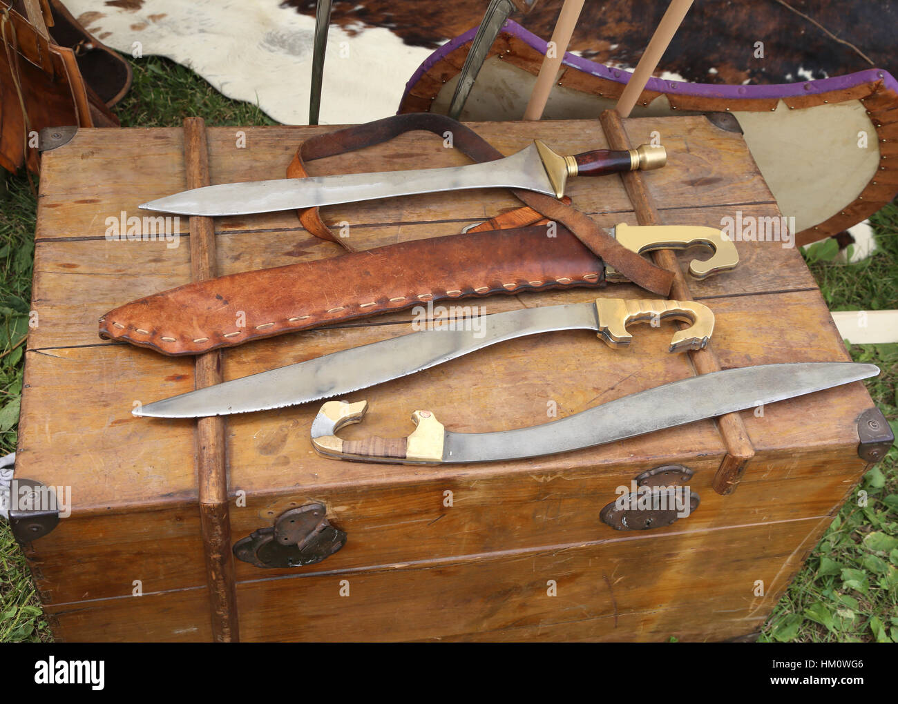 Ancient weapons knives swords medieval or Roman Stock Photo