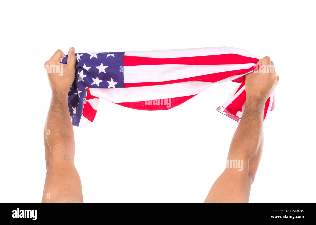 Hand holding American flag isolated on white background Stock Photo - Alamy