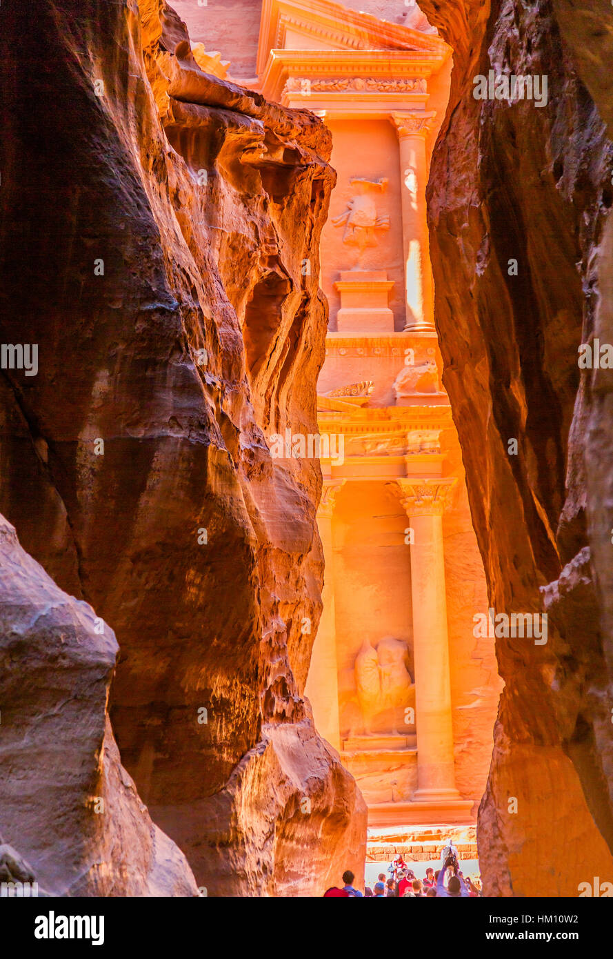 Outer Siq Yellow Treasury Morning Petra Jordan Petra Jordan. Treasury built by the Nabataens in 100 BC. Stock Photo