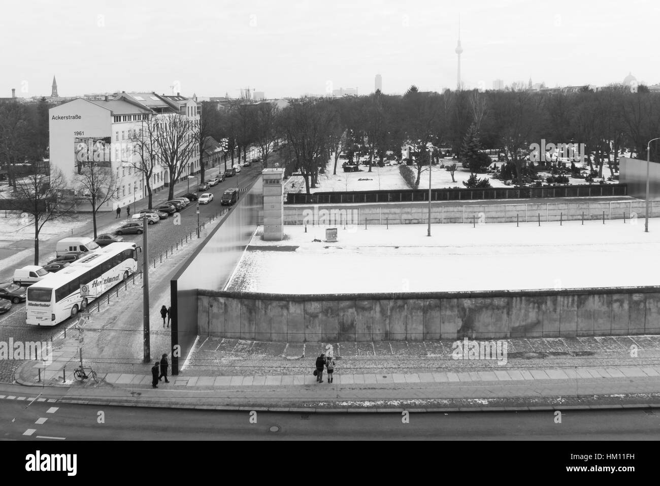 A view of the remains of the Berlin Wall, seen from the musem on Bernauer Straße in Berlin, Germany Stock Photo