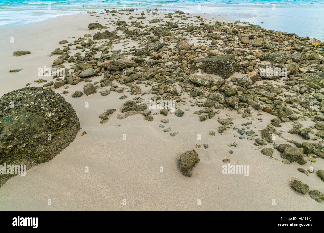 Beautiful white sand beach with blue sea and sky Stock Photo - Alamy