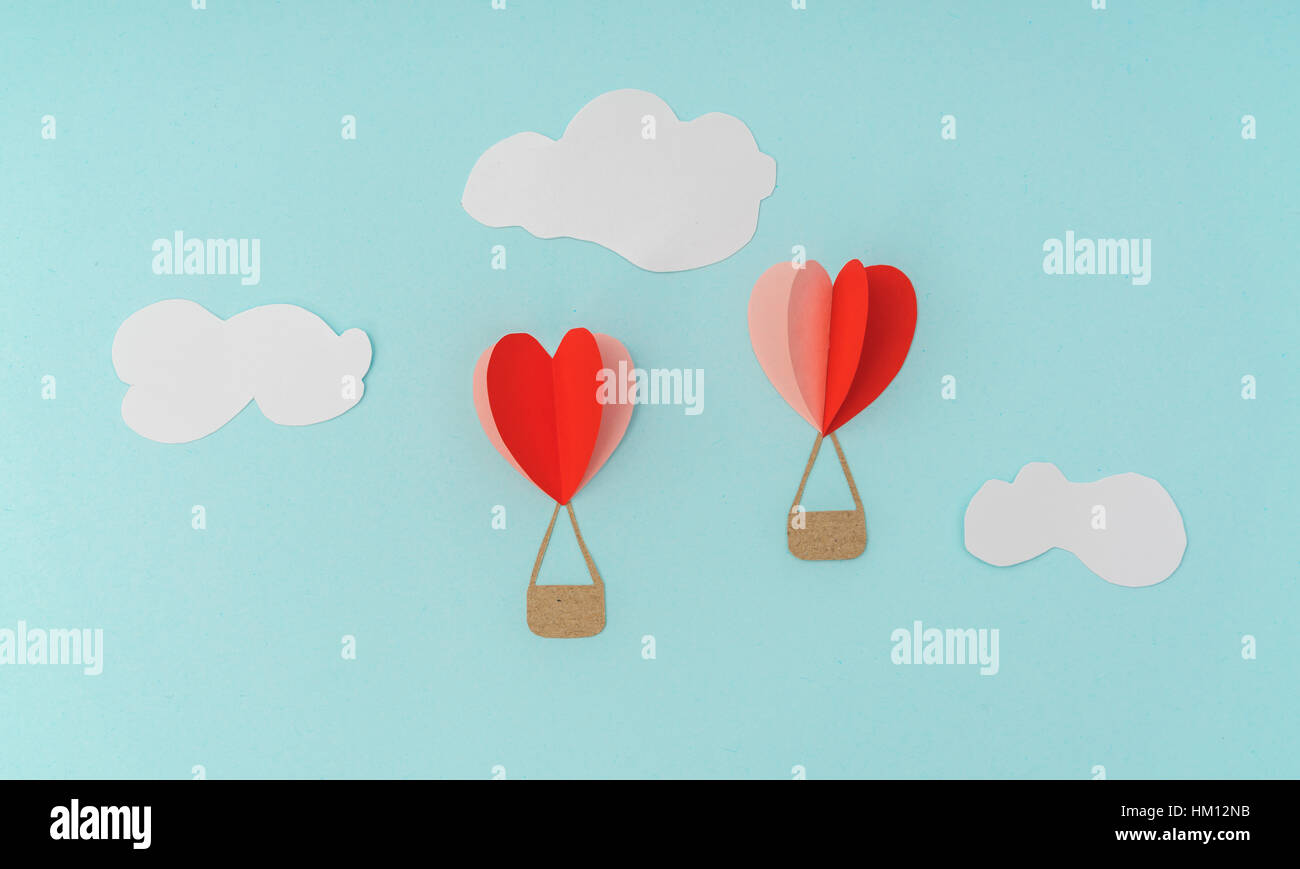 Paper cut of Heart Hot air balloons for Valentine's Day celebration ...