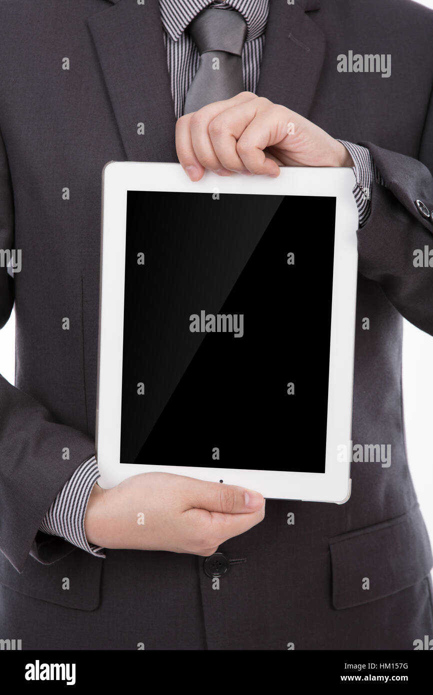 Business man using a touch screen device against Stock Photo - Alamy
