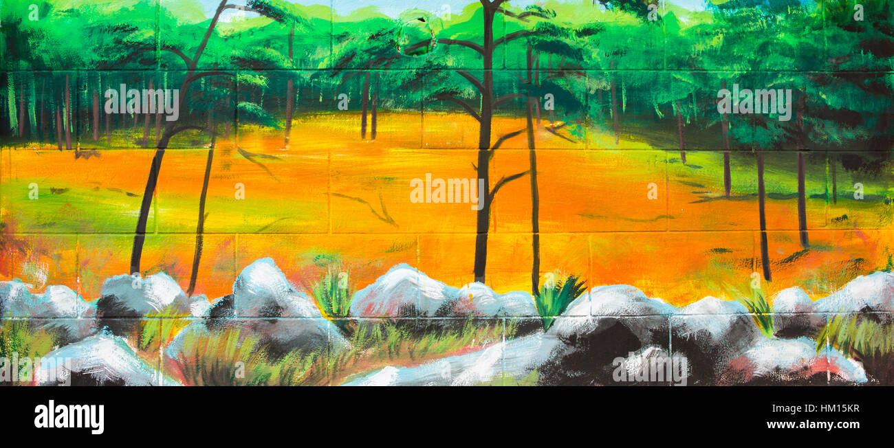 Vintage landscape Oil Painting on wall Stock Photo - Alamy