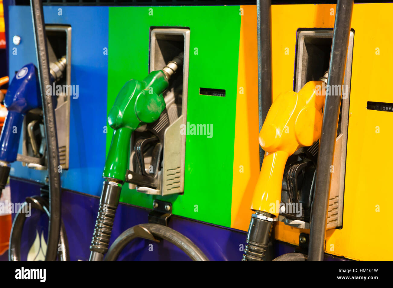 Fuel pump in a gas station at night Stock Photo Alamy