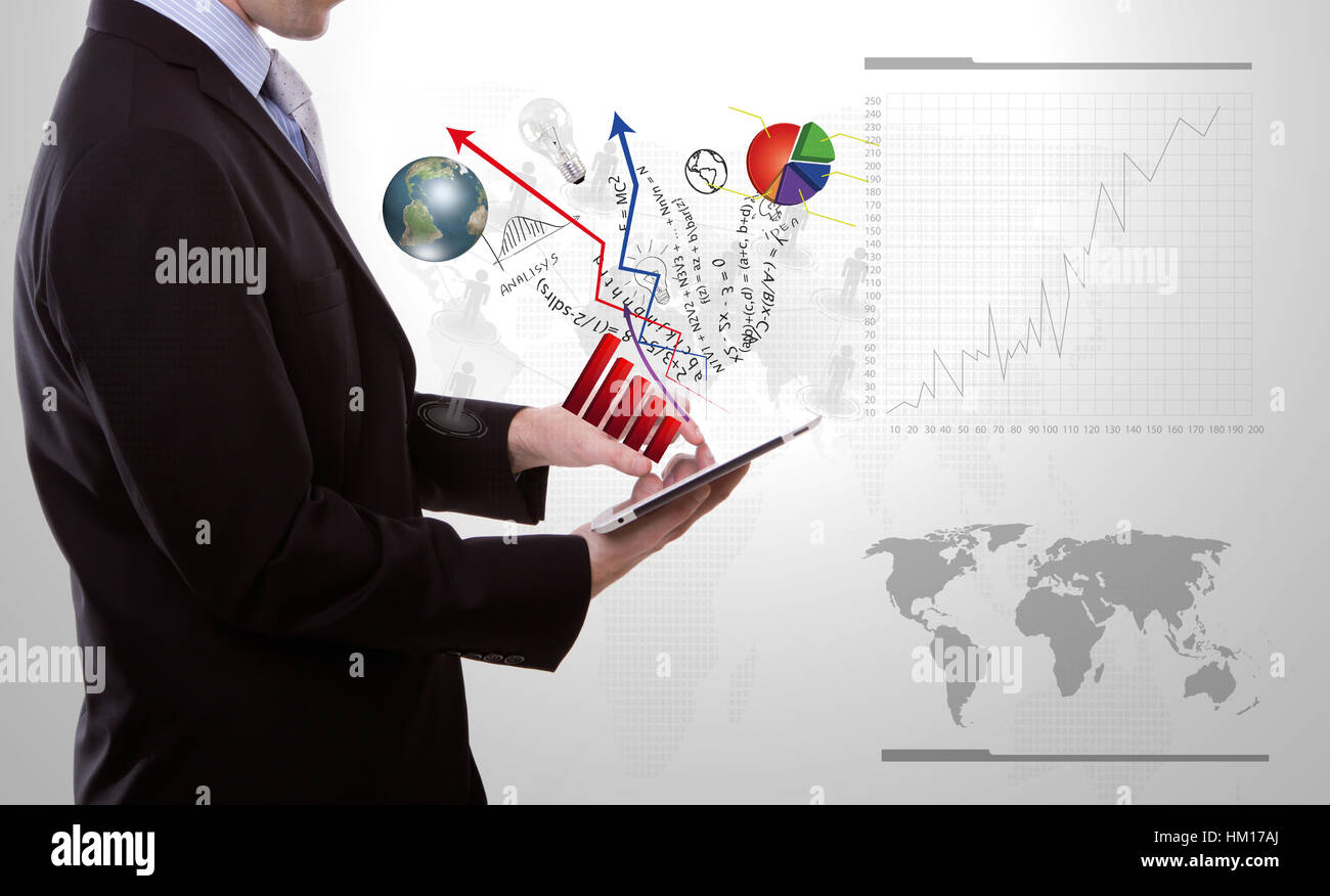 Business man using a touch screen device Stock Photo - Alamy