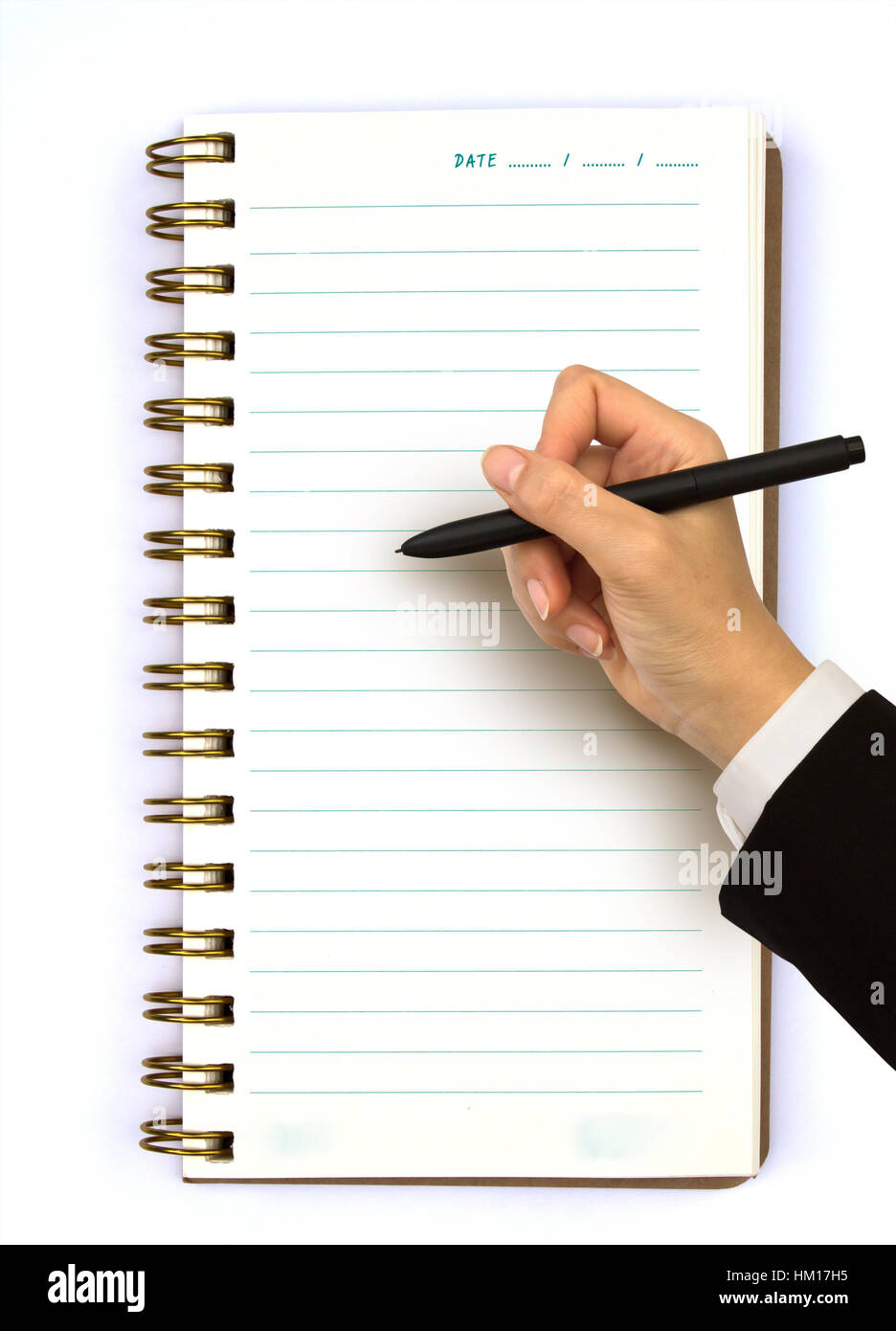 Hand writing in open notebook ,isolated on white Stock Photo - Alamy