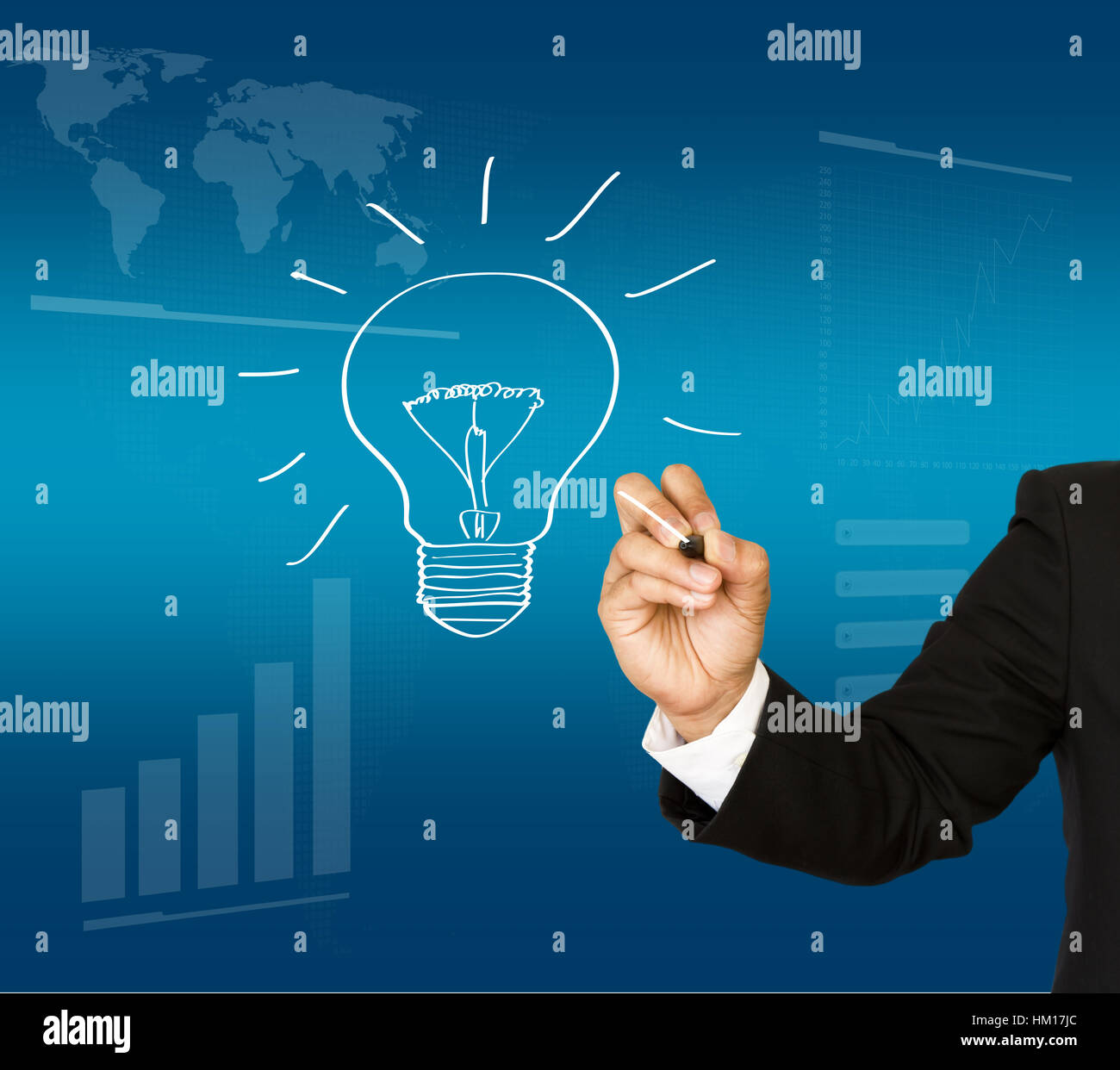 Business man hand drawing light bulb Stock Photo - Alamy