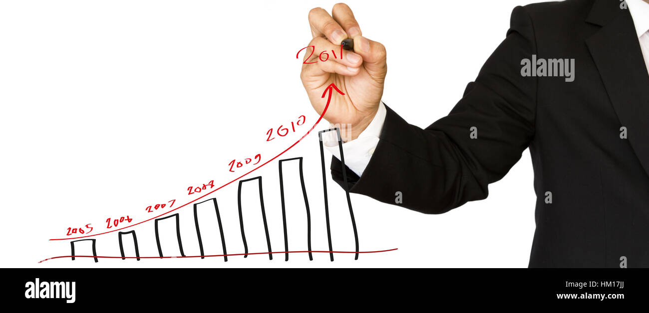 Businessman hand write graph isolated on white Stock Photo - Alamy
