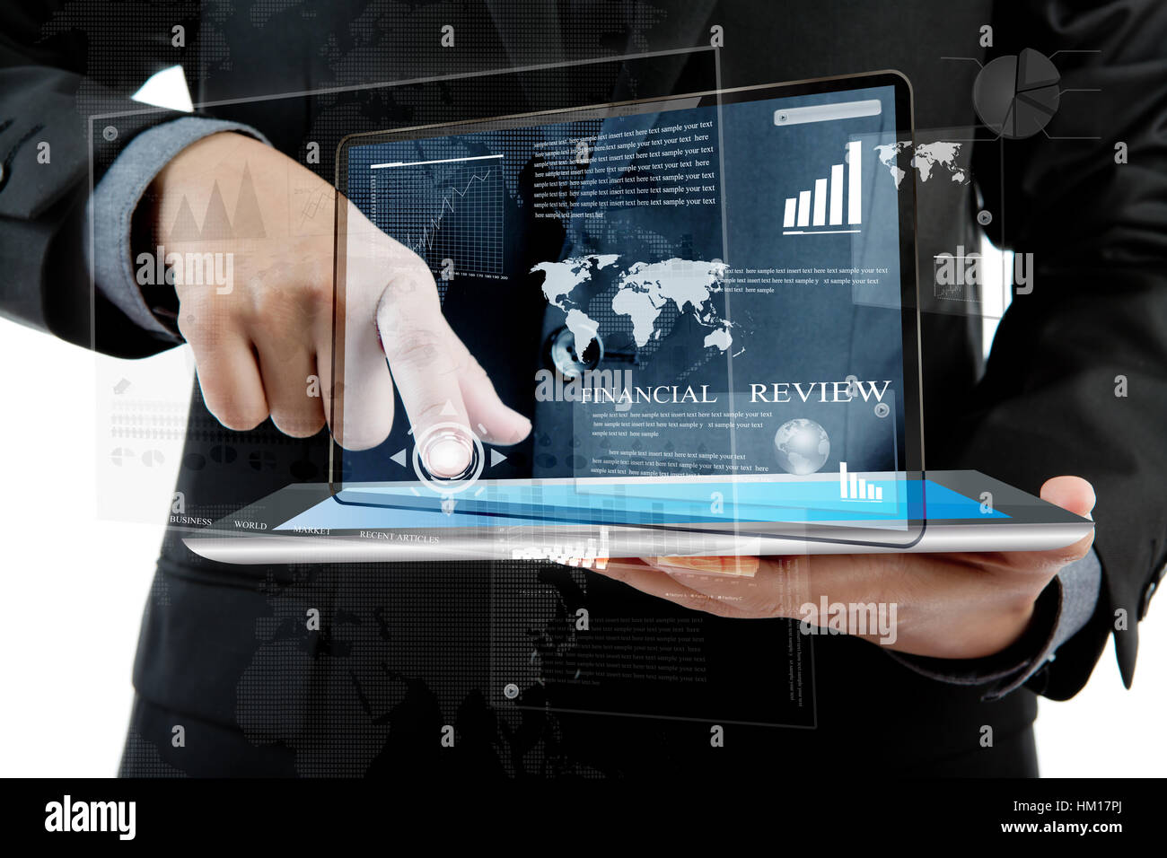 Business man using a touch screen device Stock Photo - Alamy