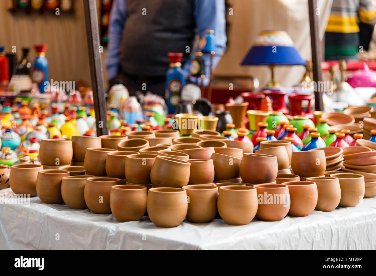 Beautiful hand made clay pots for sale at a shop Stock Photo Alamy