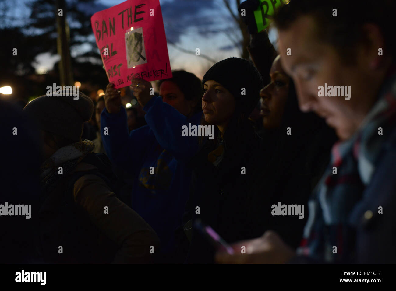 Washington, USA. 30th Jan, 2017. Hundreds gather in front of the U.S. Supreme Court in Washington D.C. to protest President Trump's travel ban targeting refugees and citizens of seven majority Muslim nations. Congressional Democrats attended the demonstration, a continuation of protests accross the nation that began after Trump signed the executive order. Credit: Miguel Juarez Lugo/ZUMA Wire/Alamy Live News Stock Photo