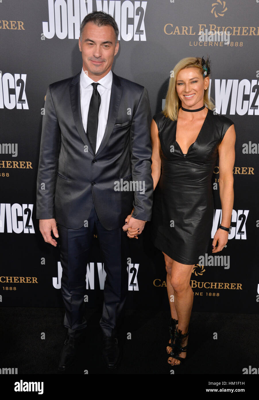 Los Angeles, California, USA. 30th January 2017. Director Chad Stahelski & stuntwoman Heidi Moneymaker at the premiere of 'John Wick Chapter Two' at the Arclight Theatre, Hollywood.  Credit: Sarah Stewart/Alamy Live News Stock Photo