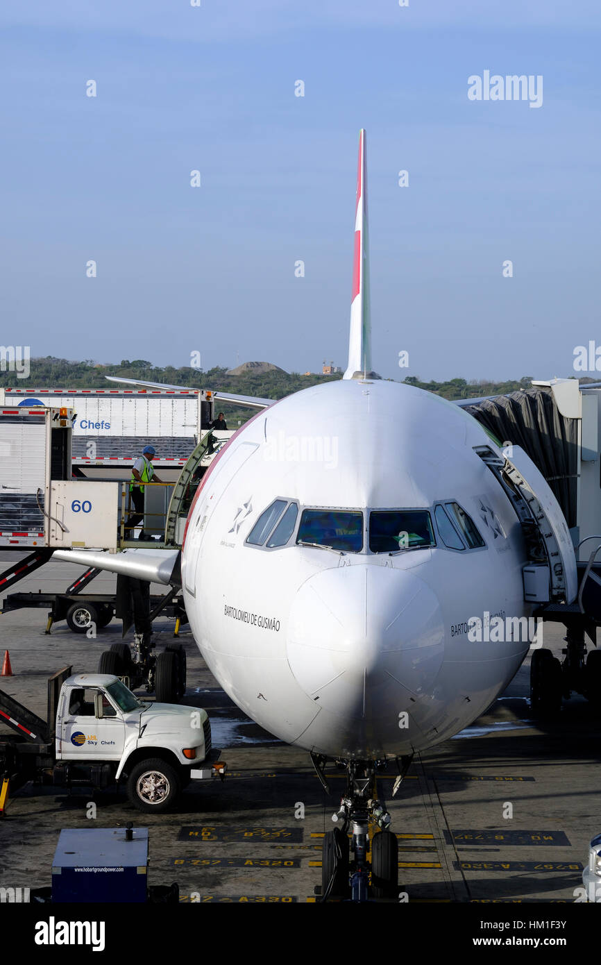 January 8, 2017 - Simon Bolivar International Airport, Venezuela: An Airbus A330 (Bartolomeu de Gusmao) from TAP is seen in Maiquetía 'Simón Bolívar' International Airport. TAP (Transportes Aéreos Portugueses) Portugal is the flag carrier airline of Portugal. - NO WIRE SERVICE- Photo: Thierry Monasse/dpa Stock Photo