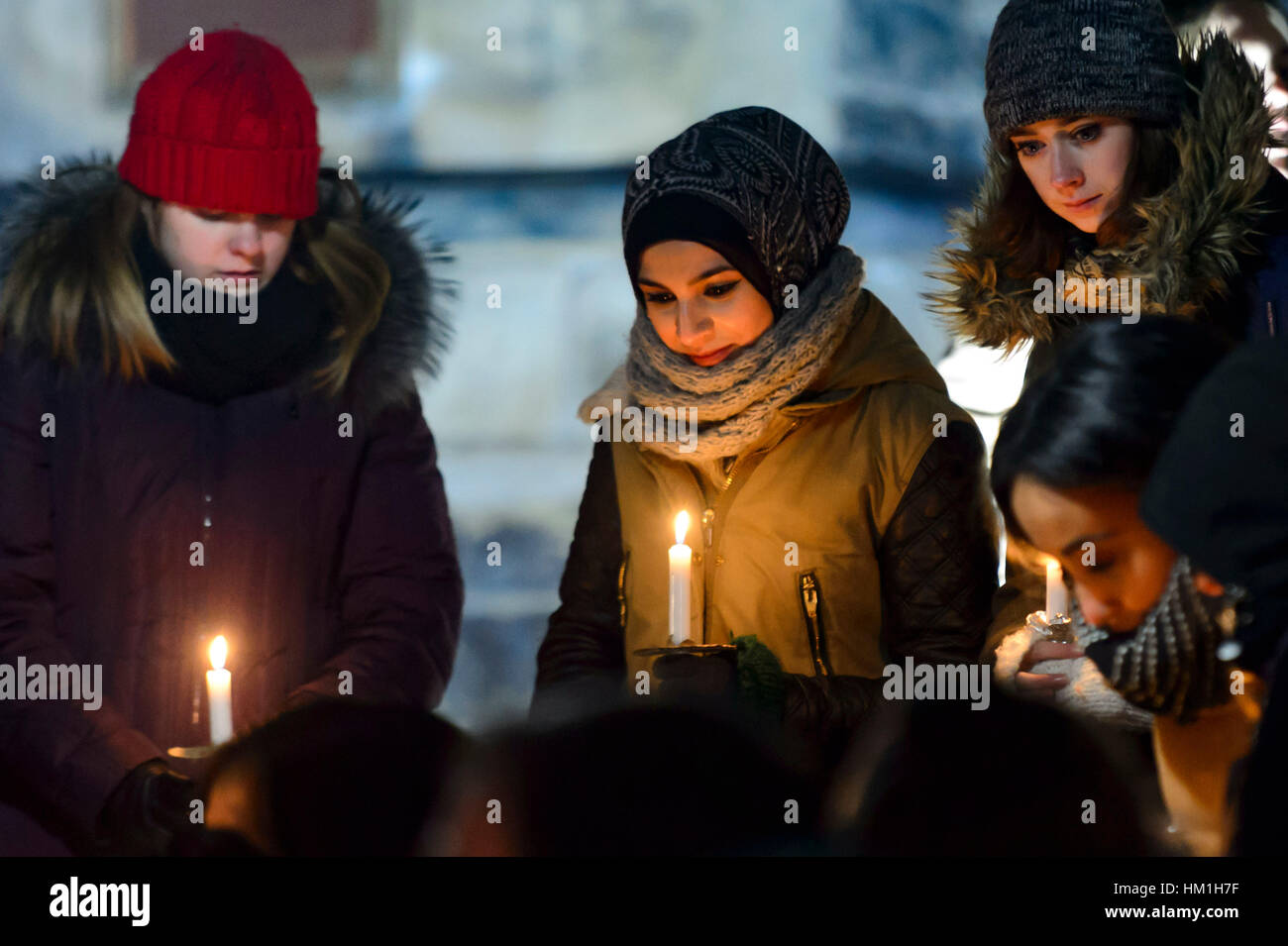 Vigil to in support of Montreal Mosque shooting victims was held at the University of Toronto University College Stock Photo