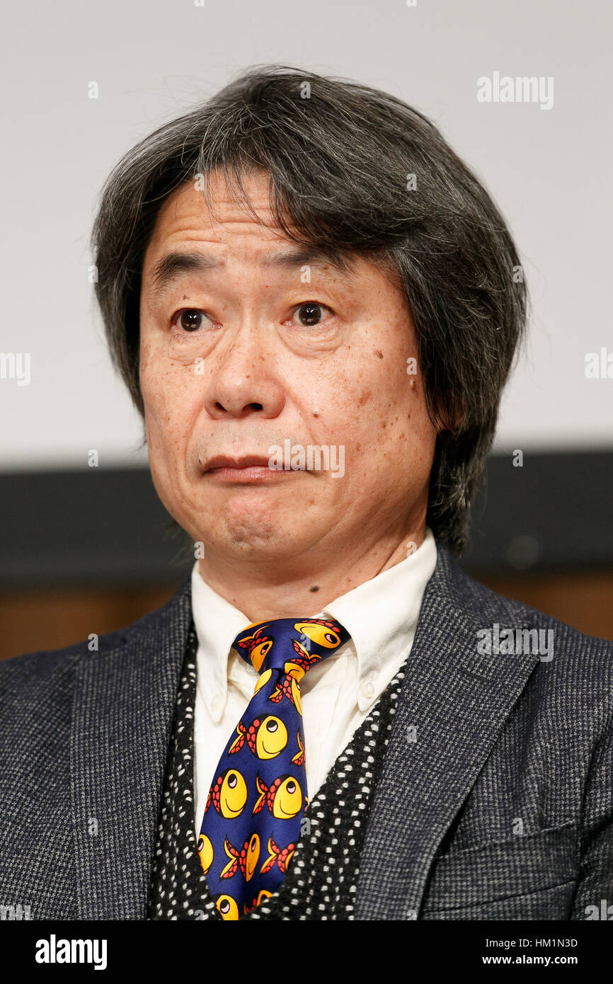 Tokyo, Japan. 1st Feb, 2017. Nintendo video game designer and producer  Shigeru Miyamoto attends an annual business strategy briefing in Tokyo,  Japan. Nintendo announced its plans to release two or three mobile