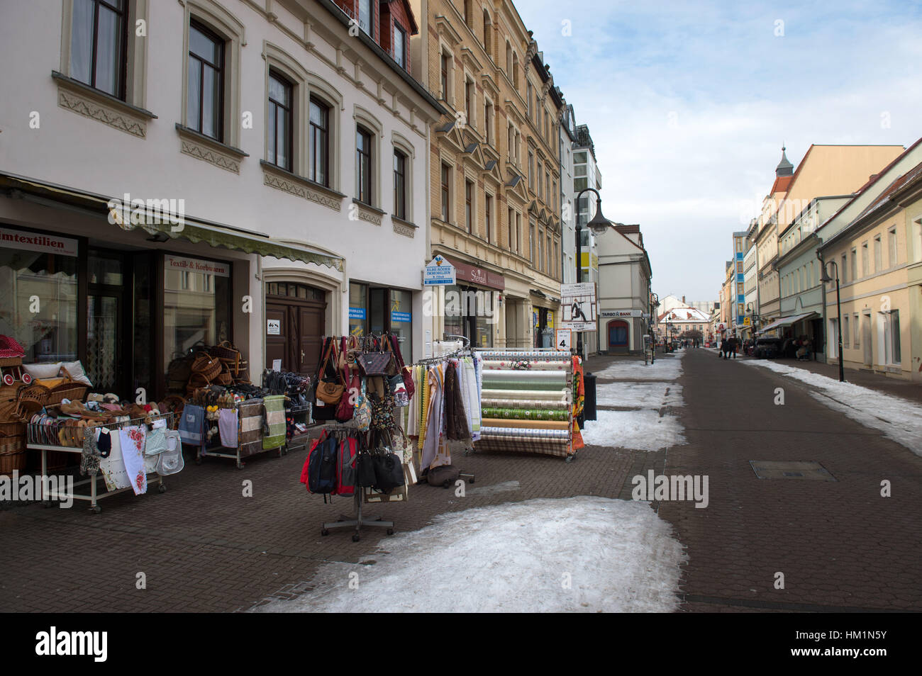 Riesa, Germany. 30th Jan, 2017. The main thoroughfare in Riesa, Germany.  Riesa is situated on the Elbe river but retains a certain remoteness. The city is in the middle of a period of renewal having shed its former roles as steel and sports city. But which new image will suit it? Credit: dpa/Alamy Live News Stock Photo