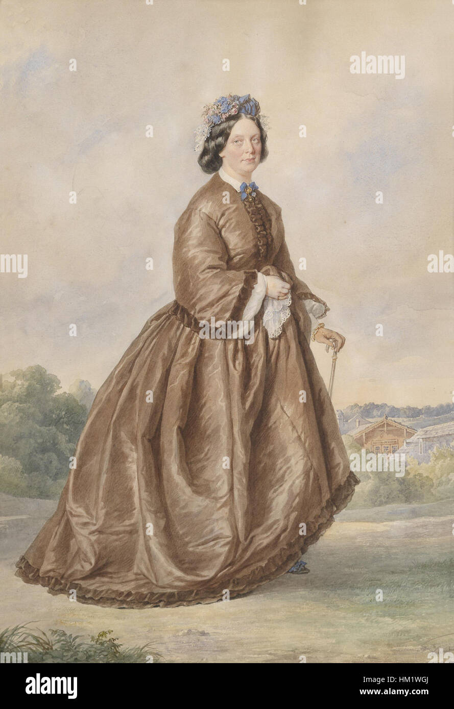 Josef Kriehuber Bildnis einer Dame vom Lande in braunem Kleid 1862 Stock Photo