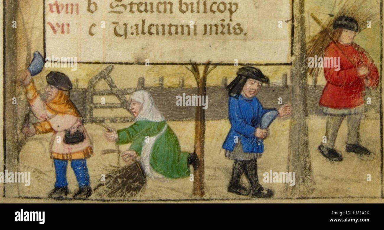 This February calendar page from Amsterdam features a historical scene