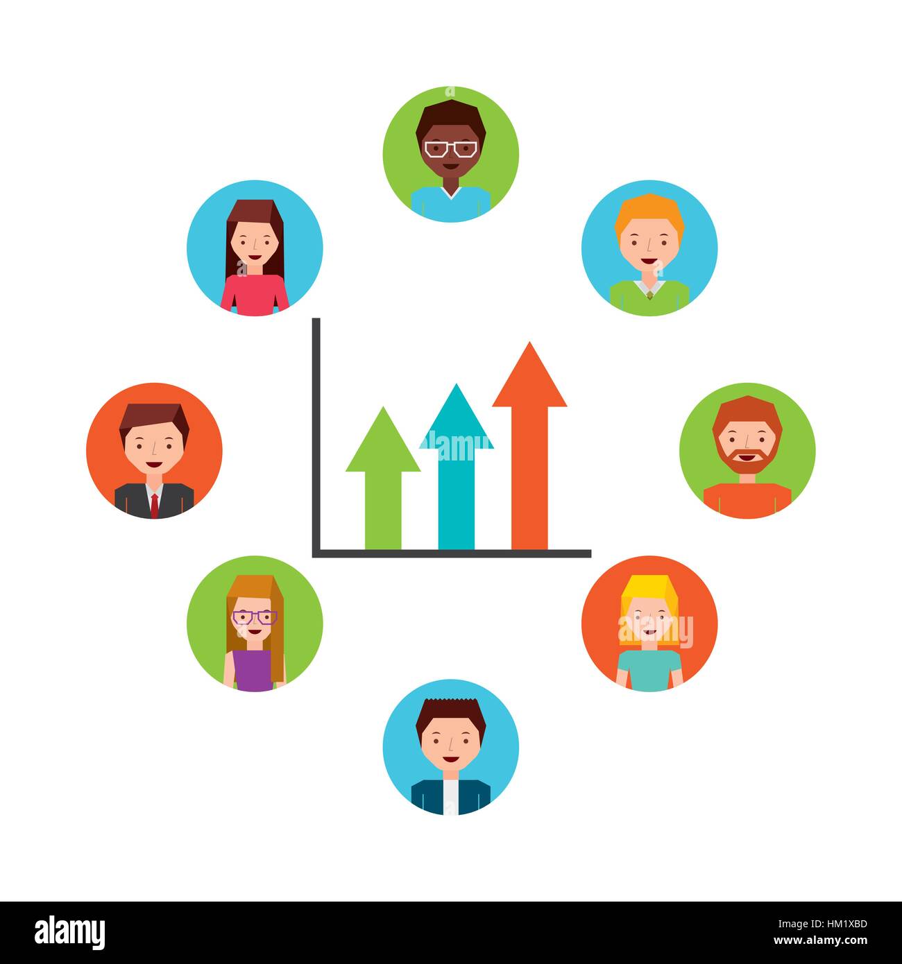 people cartoon icons around graphic chart over white background ...