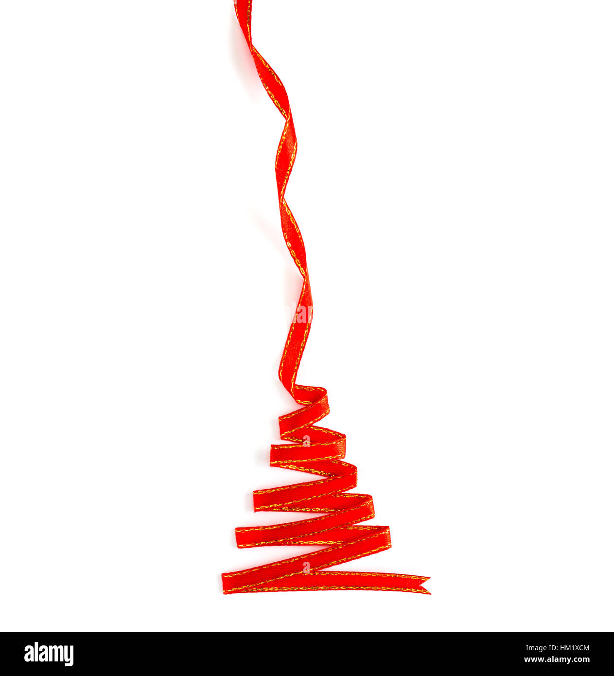 Christmas tree from Shiny red ribbon isolated on white background Stock ...