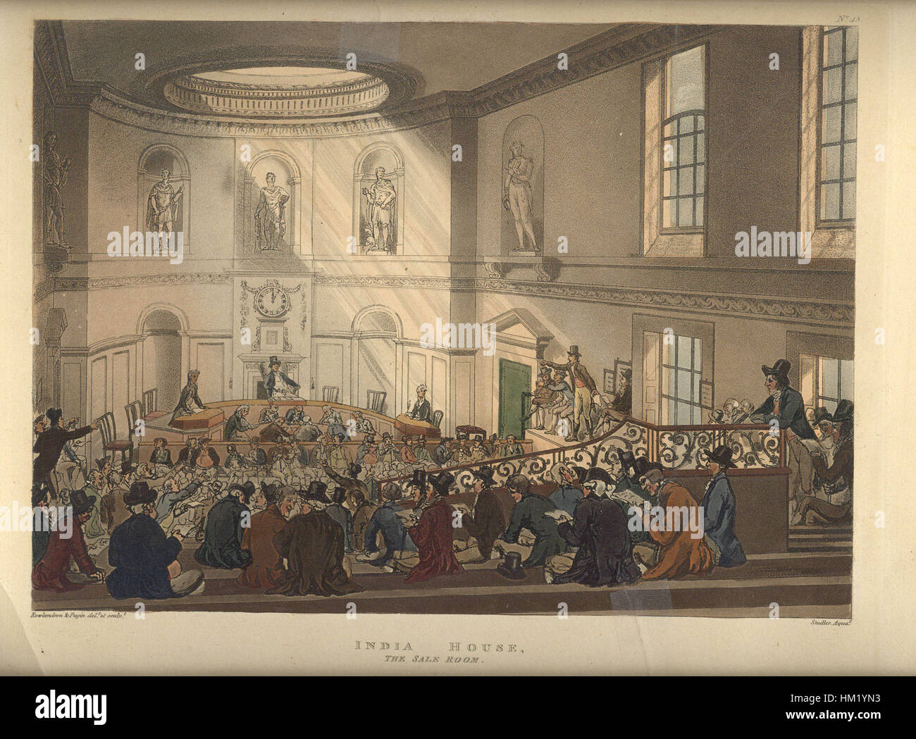 India House, London The Sale Room, 1808 with an auction going on) Stock Photo