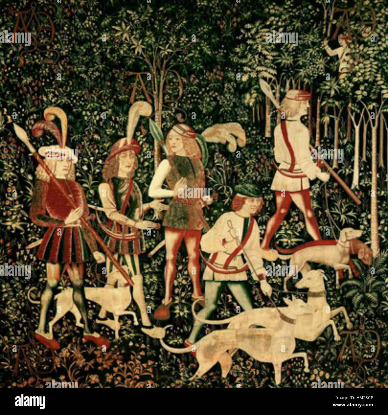 This painting, titled 'The Hunt of the Unicorn - the Hunt Begins ...