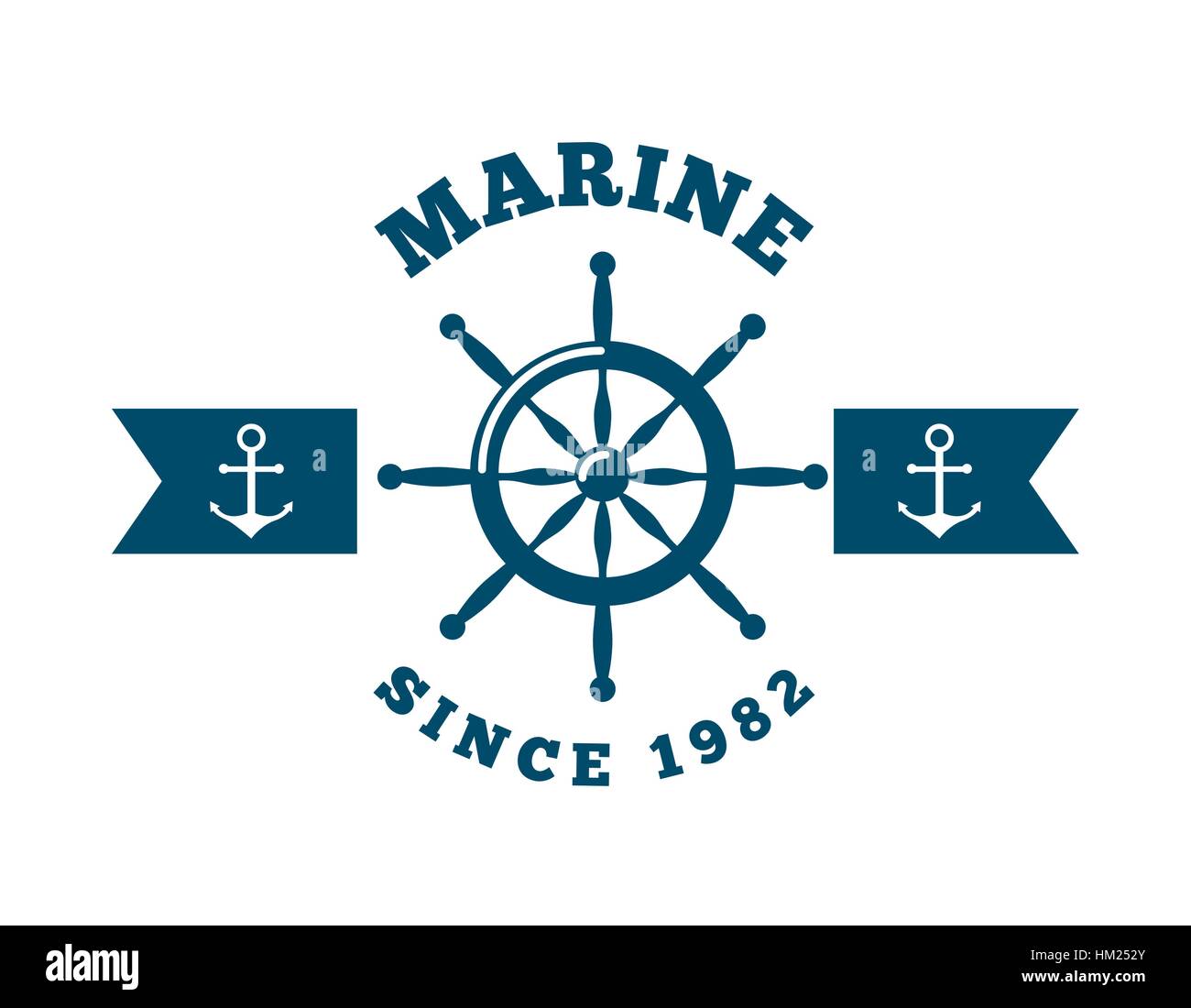 marine emblem with rudder and anchors icon over white background. colorful design. vector illustration Stock Vector